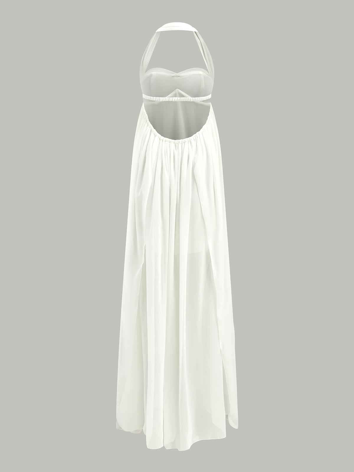 Halbdurchsichtiges Neckholder-Maxikleid mit Rückenausschnitt und Rüschen