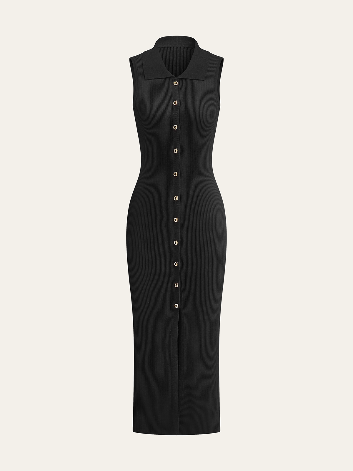 Geripptes Strick-Midi-Kleid mit Knopfleiste