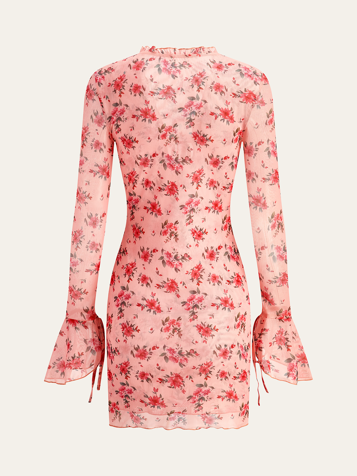 Semi-Sheer Printed Deep V Dress