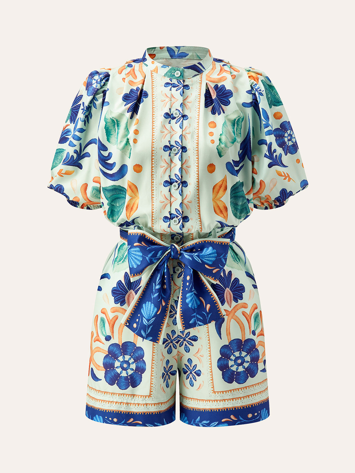 Jumpsuit mit Blumenmuster und Bindegürtel