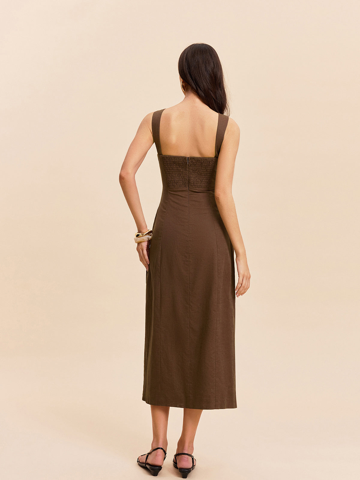 Robe fendue en coton et lin