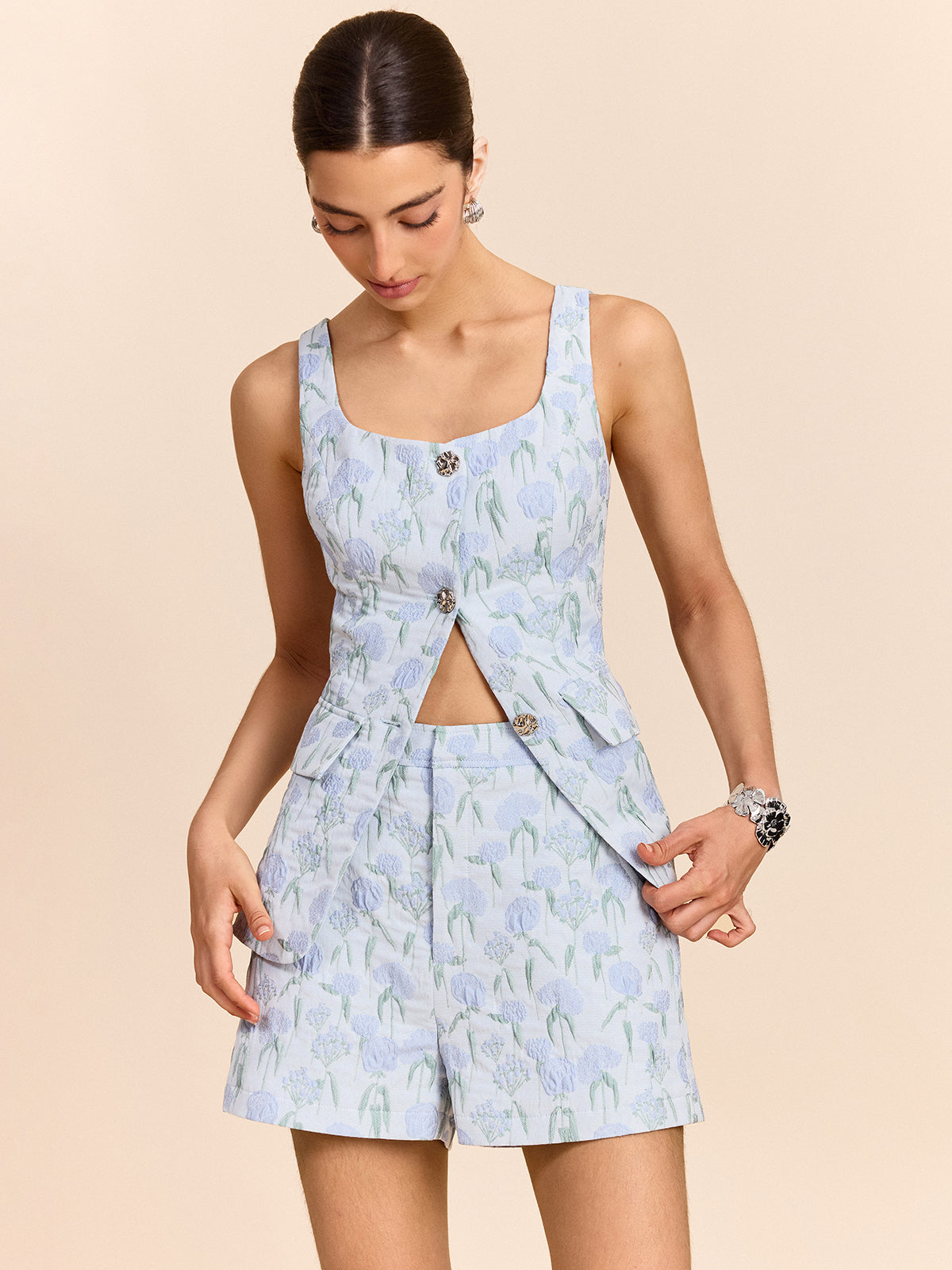 Shorts en jacquard fleuri