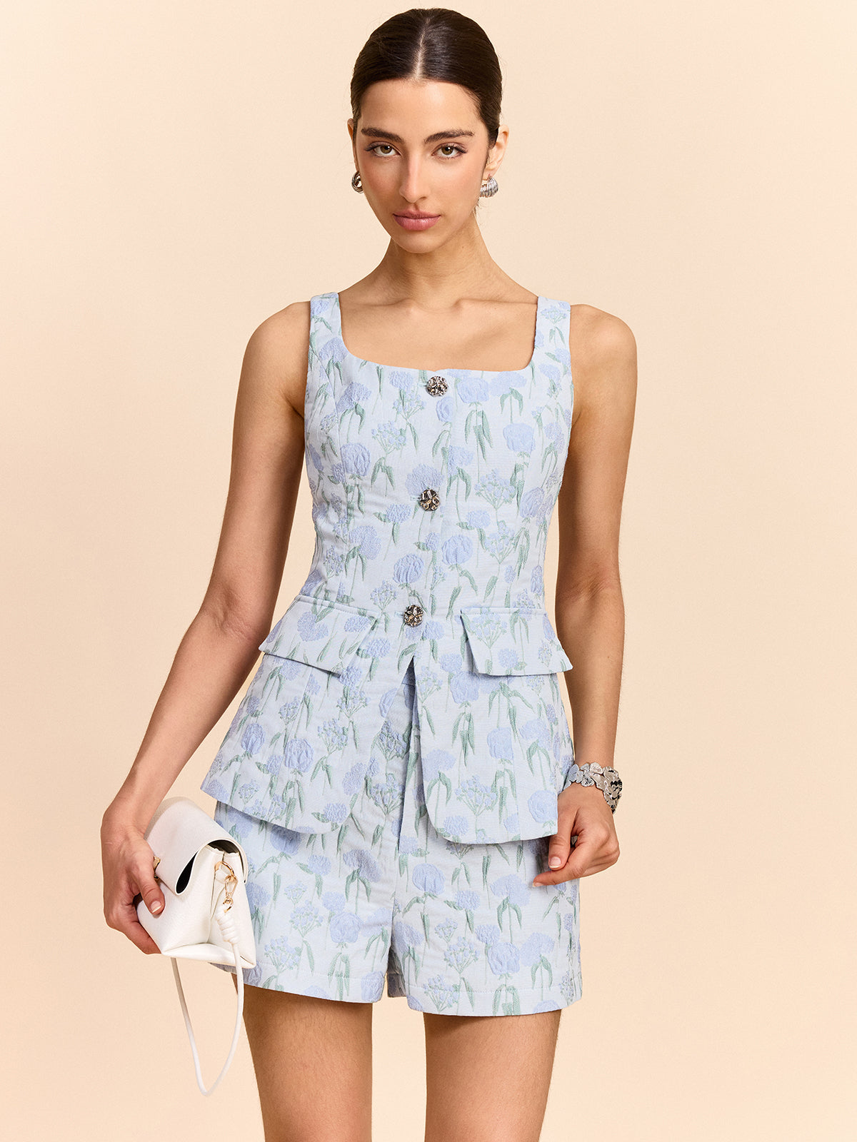 Gilet jacquard fleuri