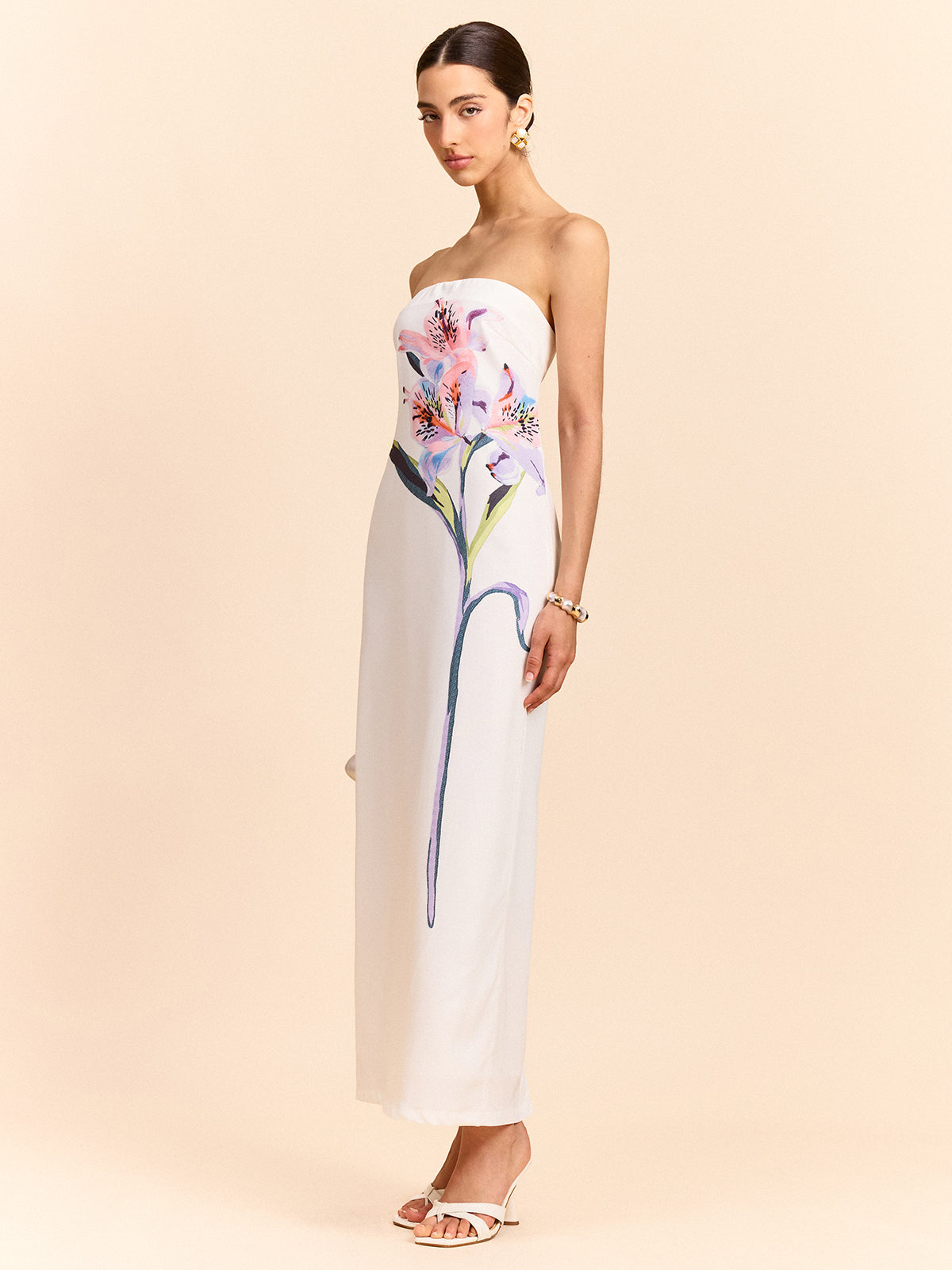 Trägerloses Maxikleid mit Blumenmuster