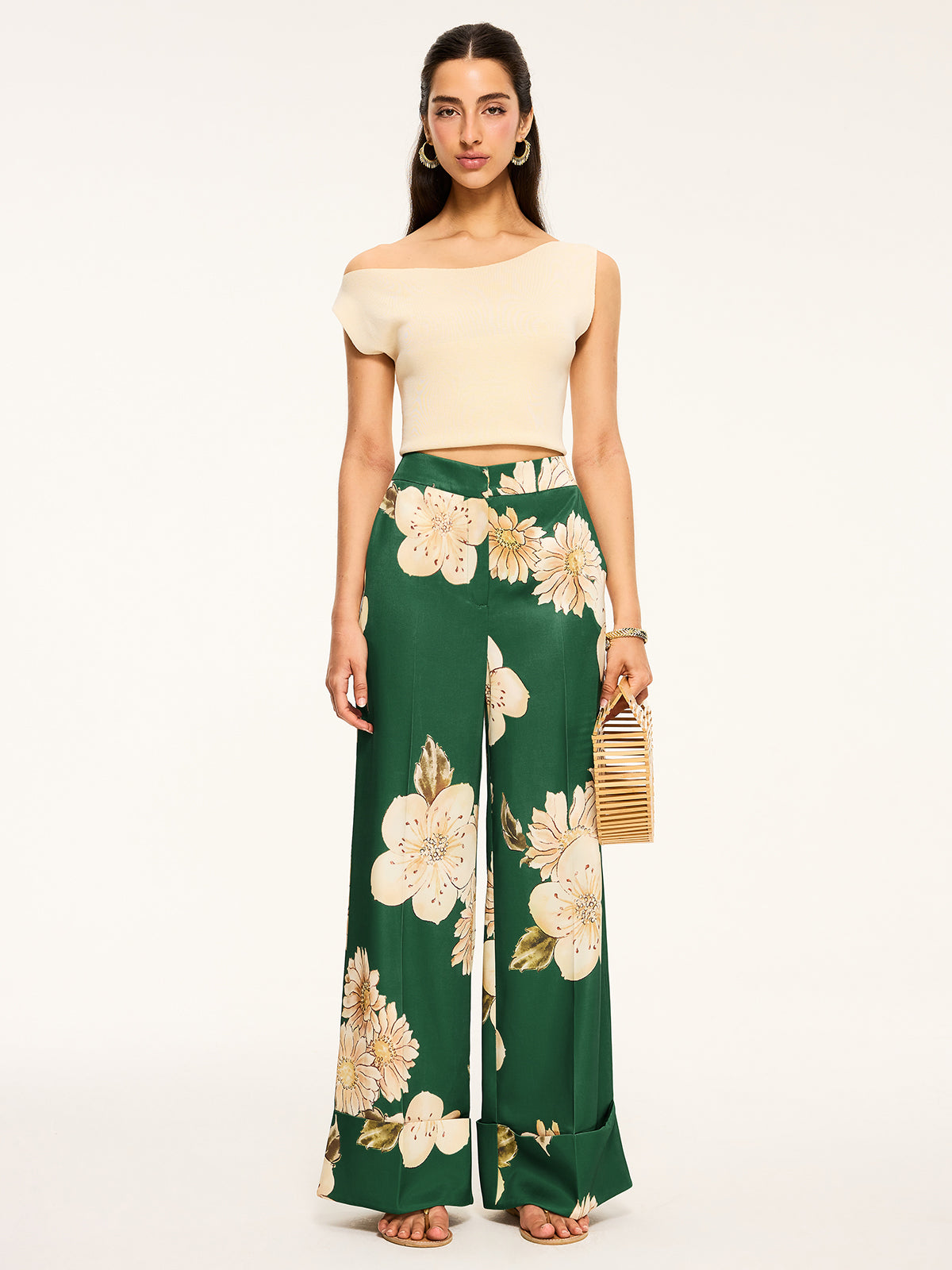 Hose mit weitem Bein und Blumenmuster