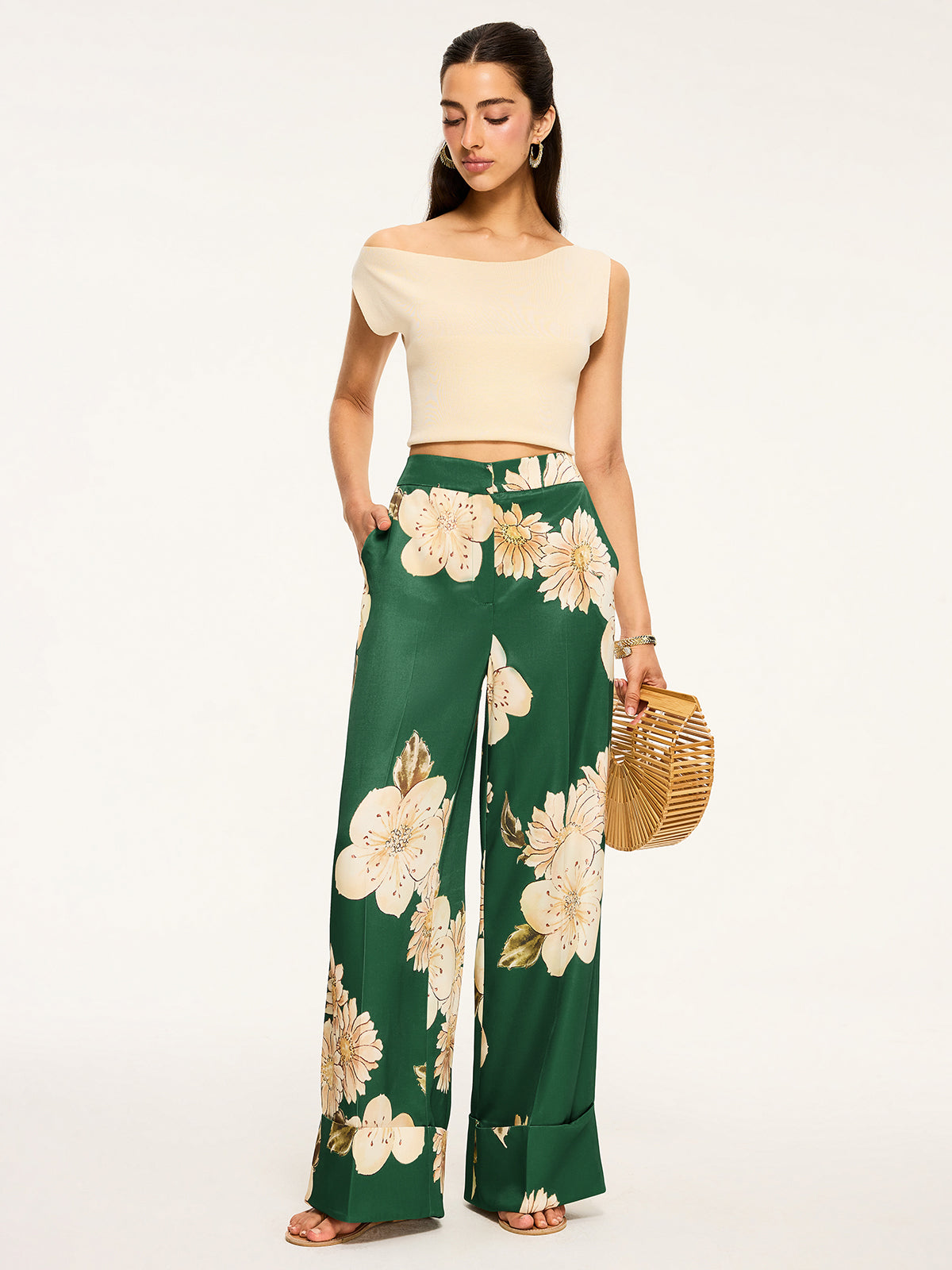 Hose mit weitem Bein und Blumenmuster