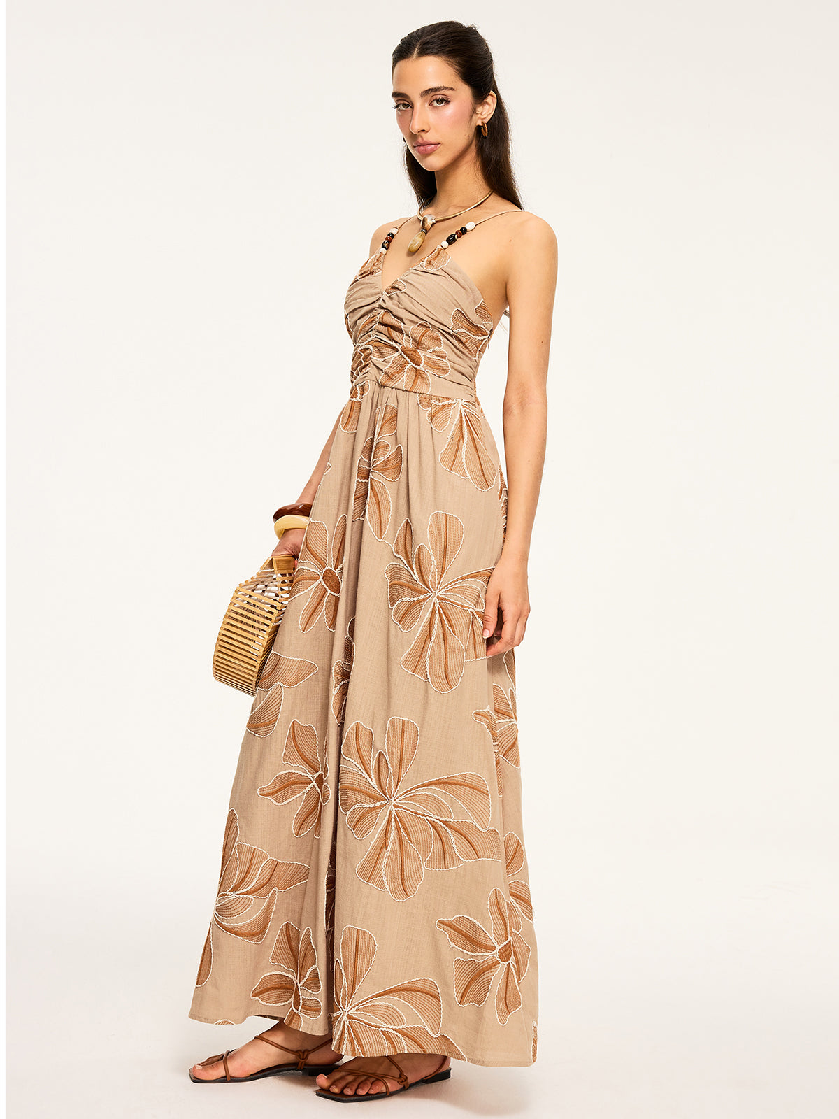 Robe longue dos nu à imprimé floral