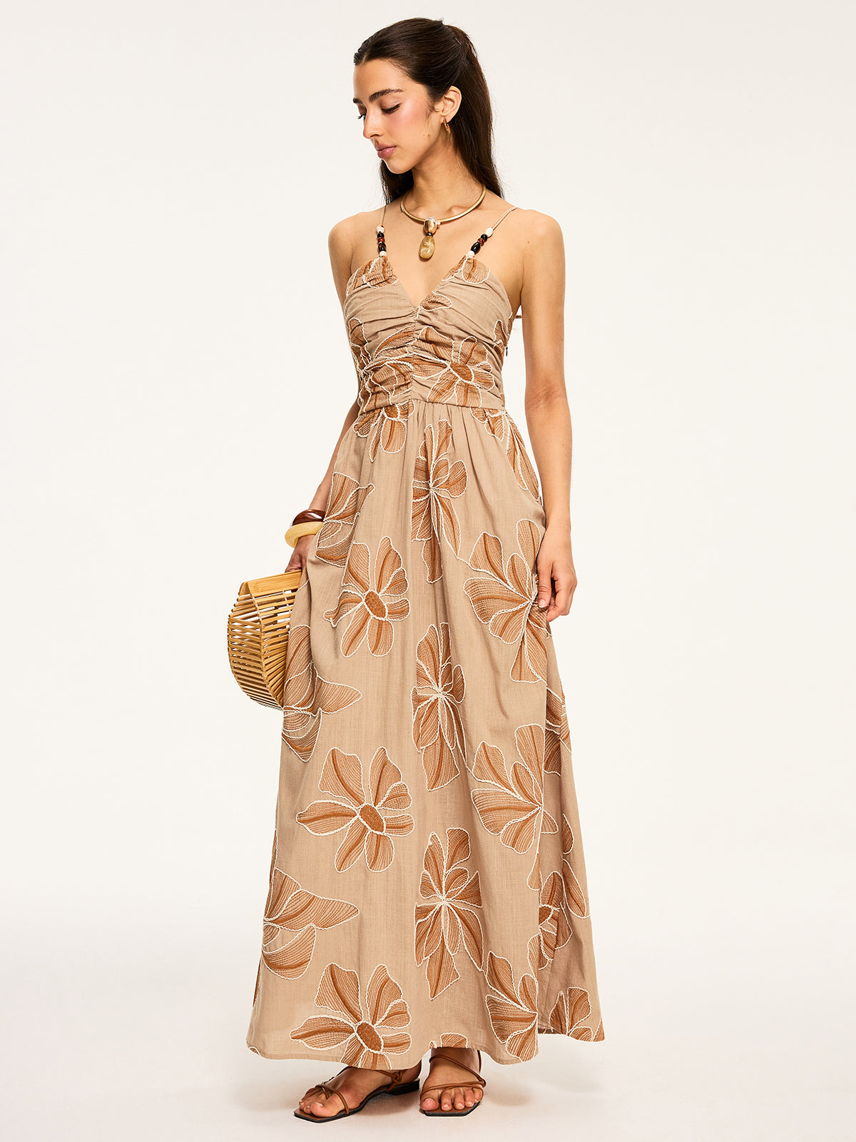 Robe longue dos nu à imprimé floral