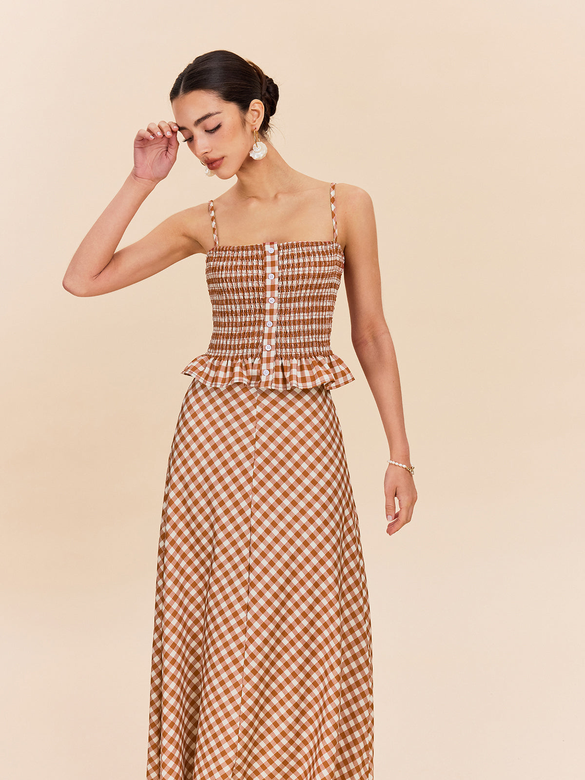 Gingham Smocked Peplum Cami Top