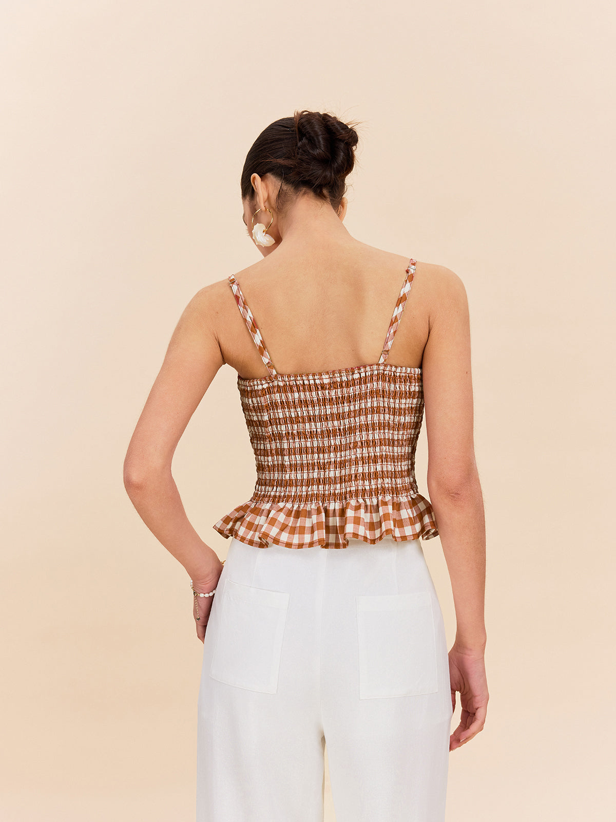 Gingham Smocked Peplum-Cami-Top