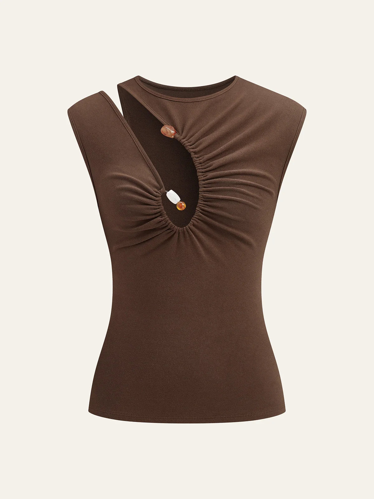 Asymmetrical Ruched Top With Button Detail