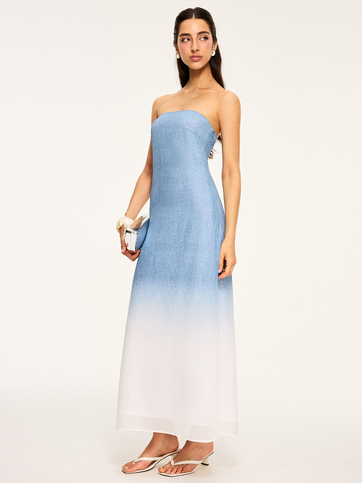Robe longue bustier dégradée fendue