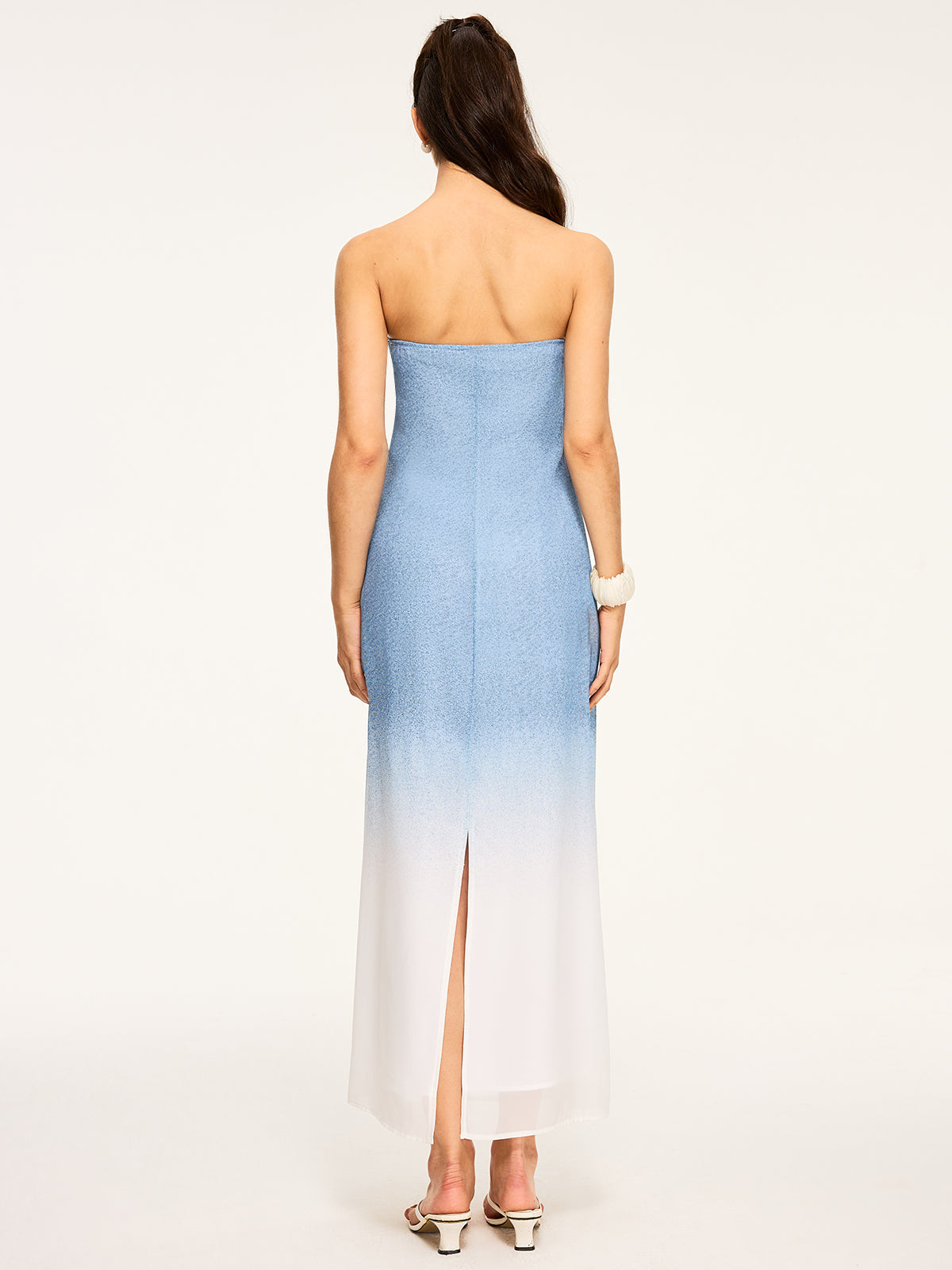 Trägerloses Maxi-Schlitzkleid mit Farbverlauf