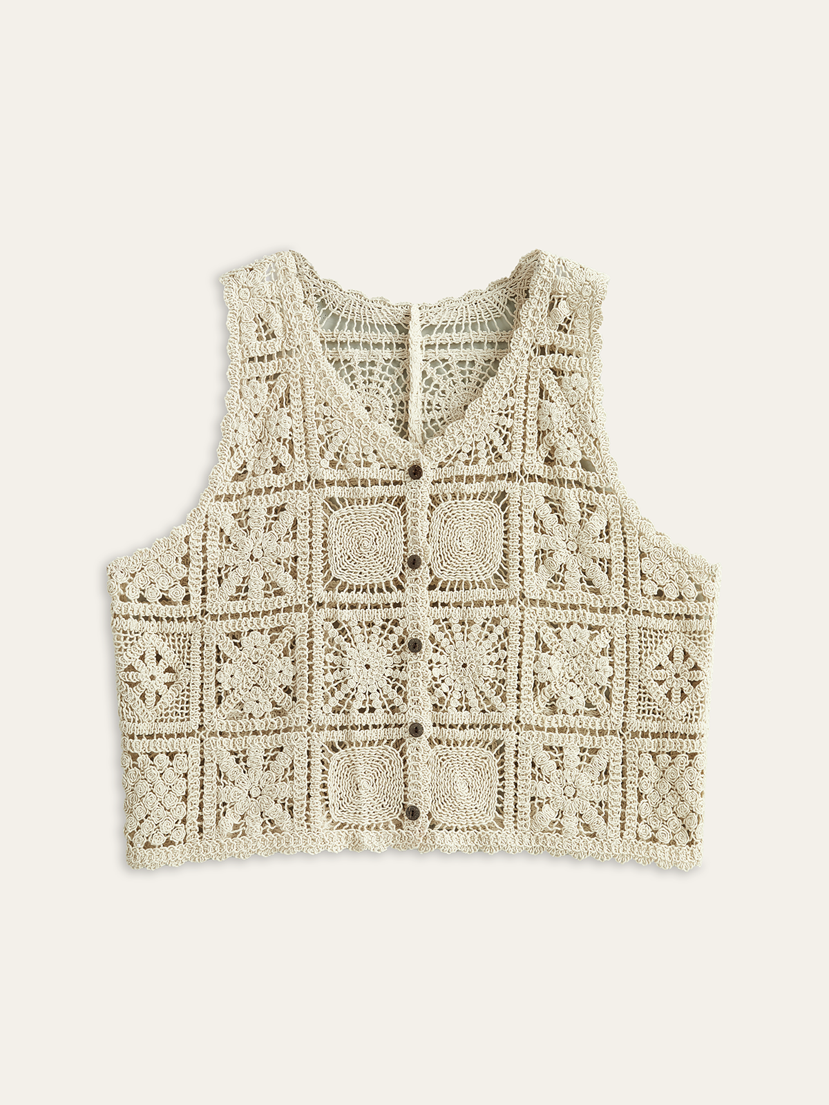 Crochet Knit Vest with Button Front
