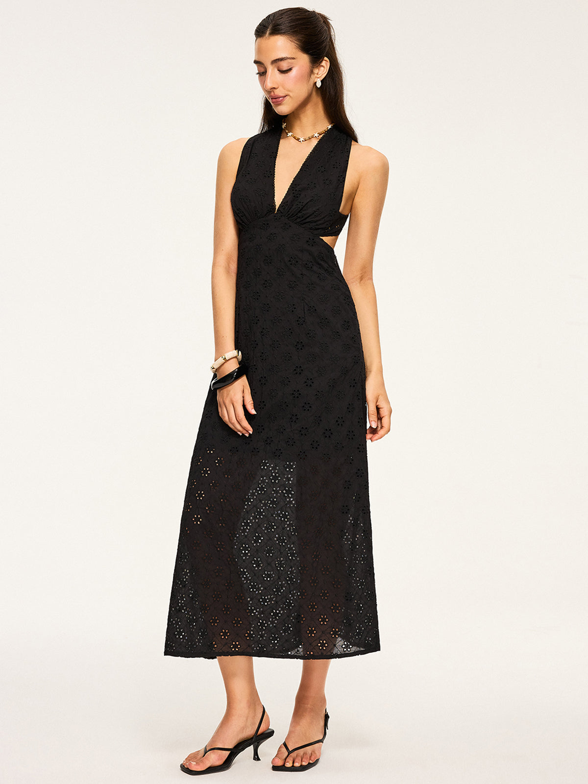 Robe midi semi-transparente sans dos à œillets et dos croisé