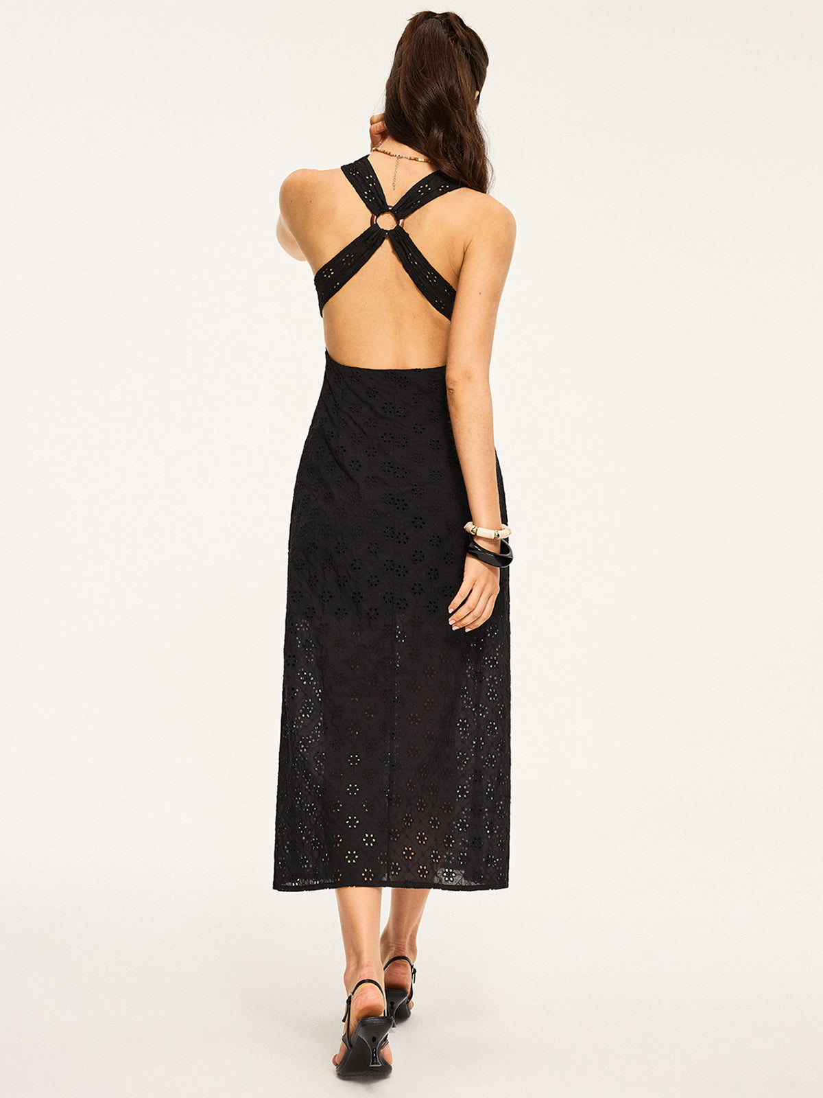 Robe midi semi-transparente sans dos à œillets et dos croisé