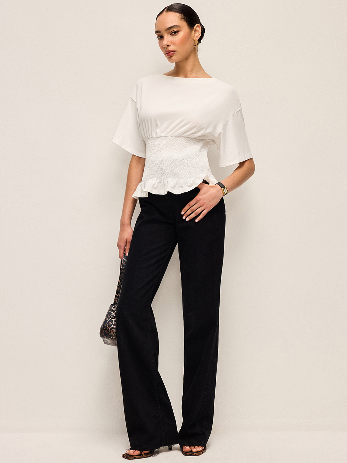 Cotton Smocked Waist Ruffle Hem Top