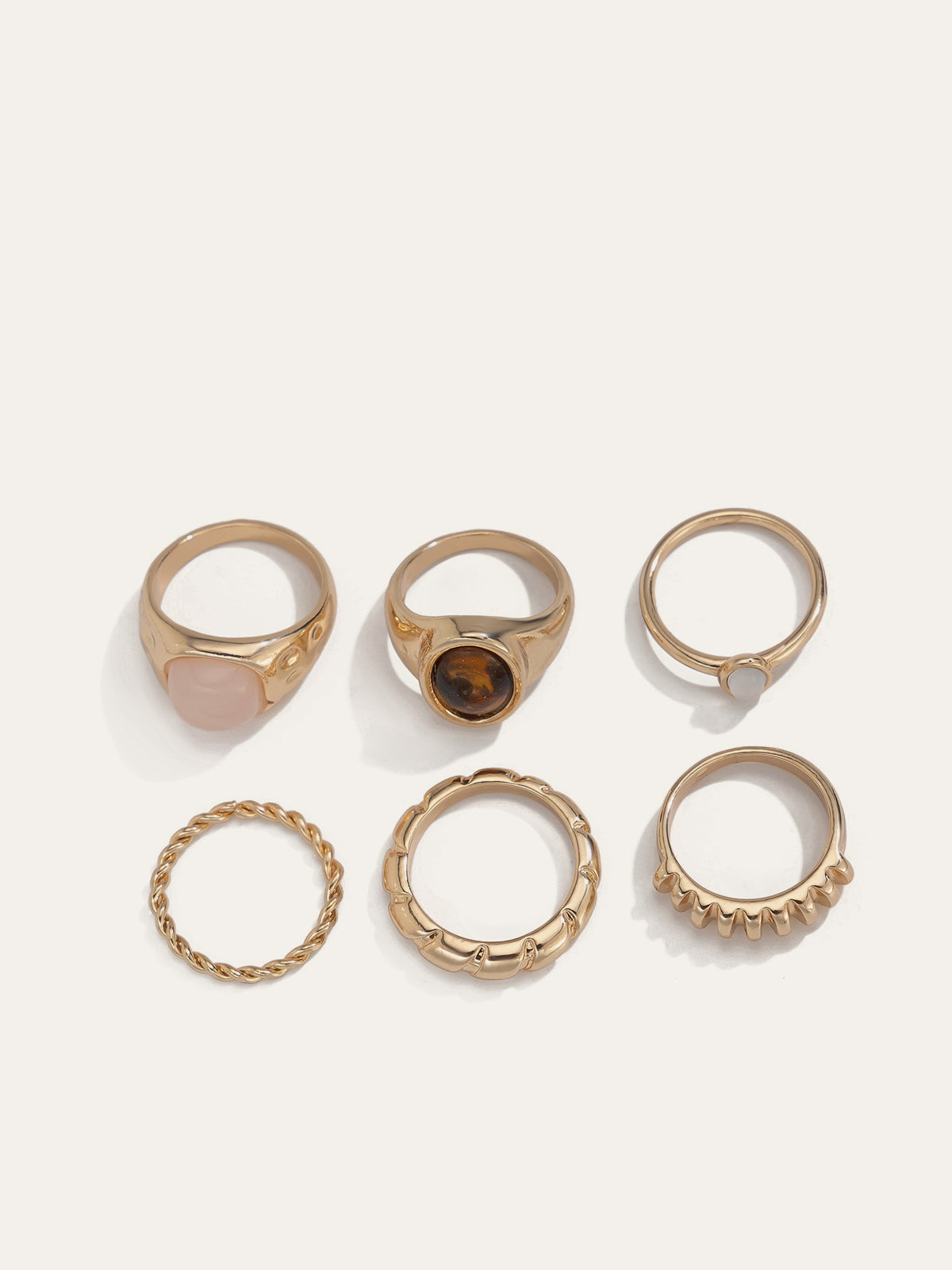 Lot de 6 bagues avec pierres et textures mélangées