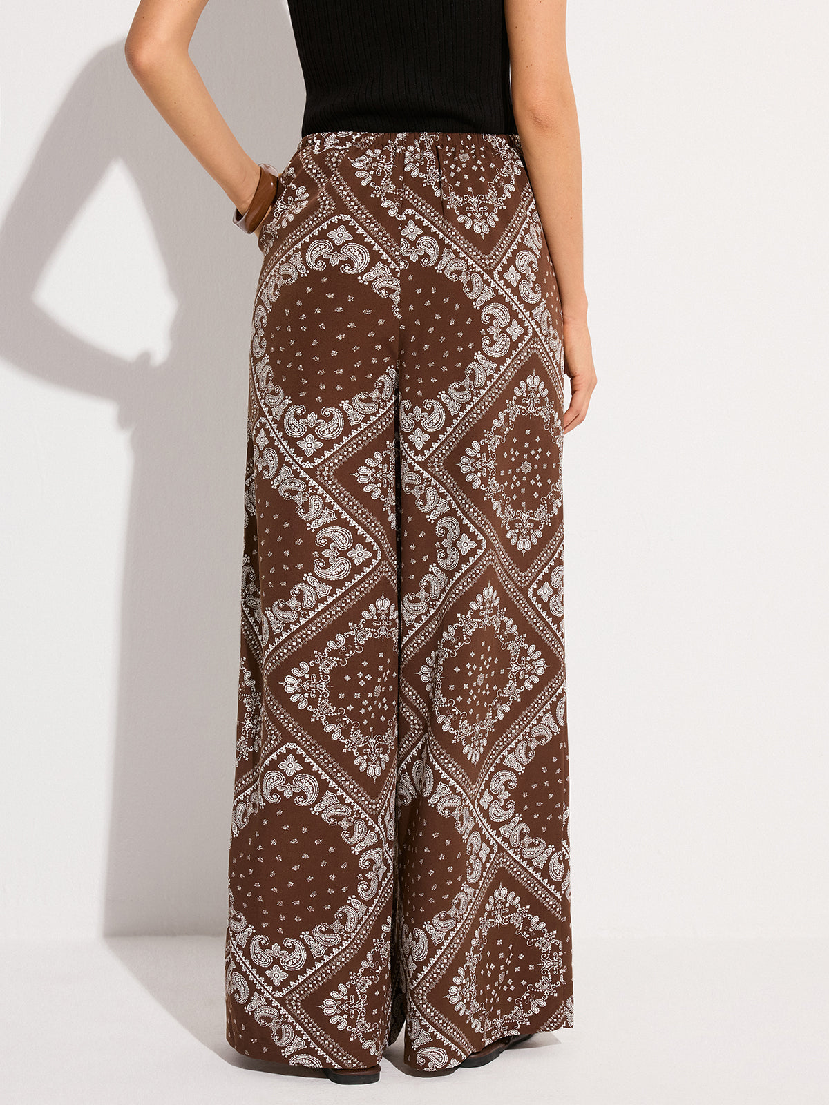 Paisley Print Pocketed Wide-Leg Pants