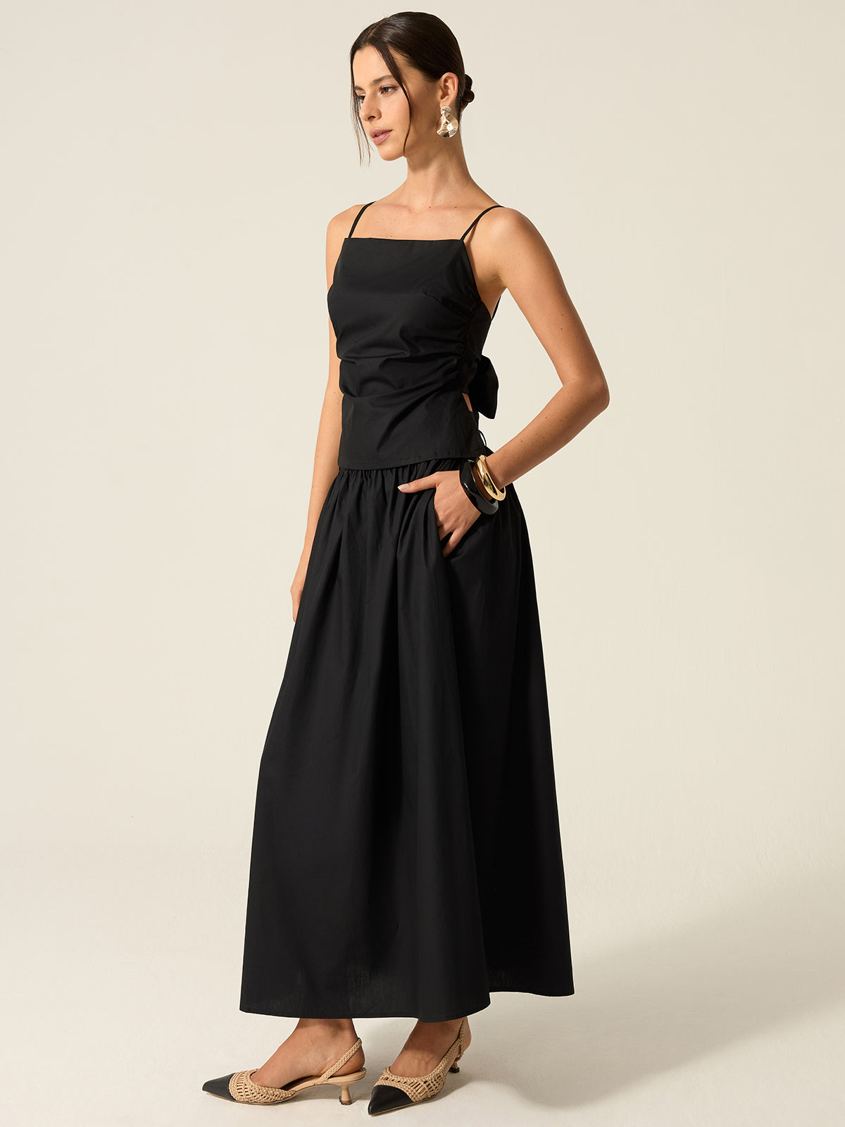 Ensemble jupe dos nu à bretelles spaghetti