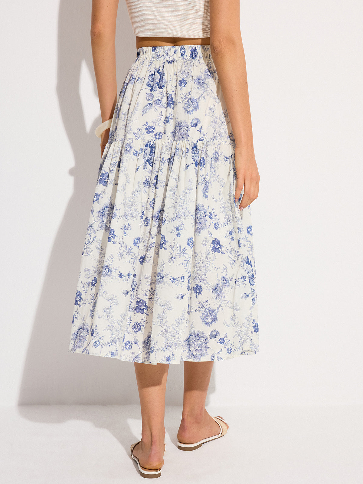 Jupe midi à taille élastique imprimé floral