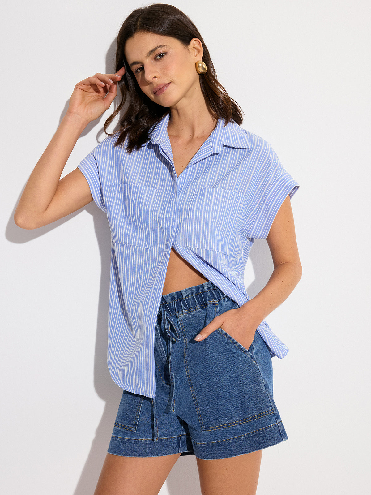 Pocketed Striped Oversized Shirt
