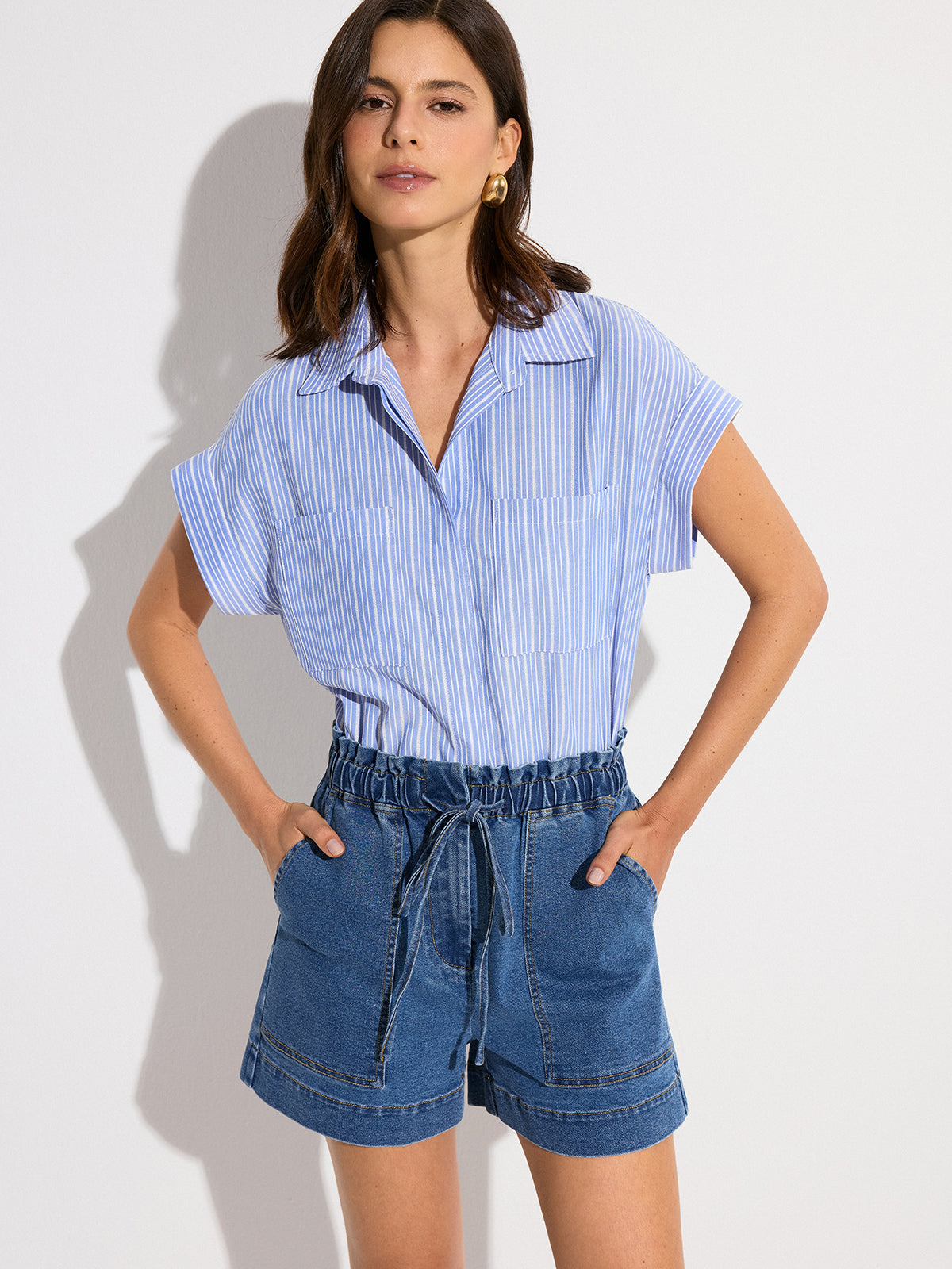 Pocketed Striped Oversized Shirt
