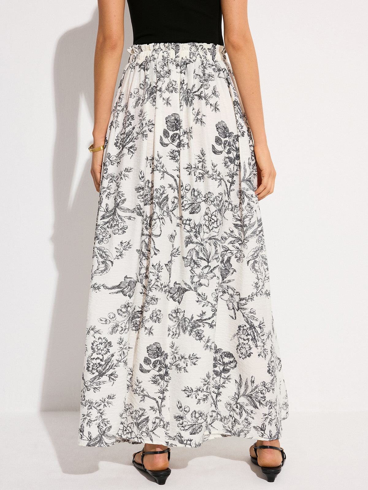 Pocketed Floral Print Maxi Skirt