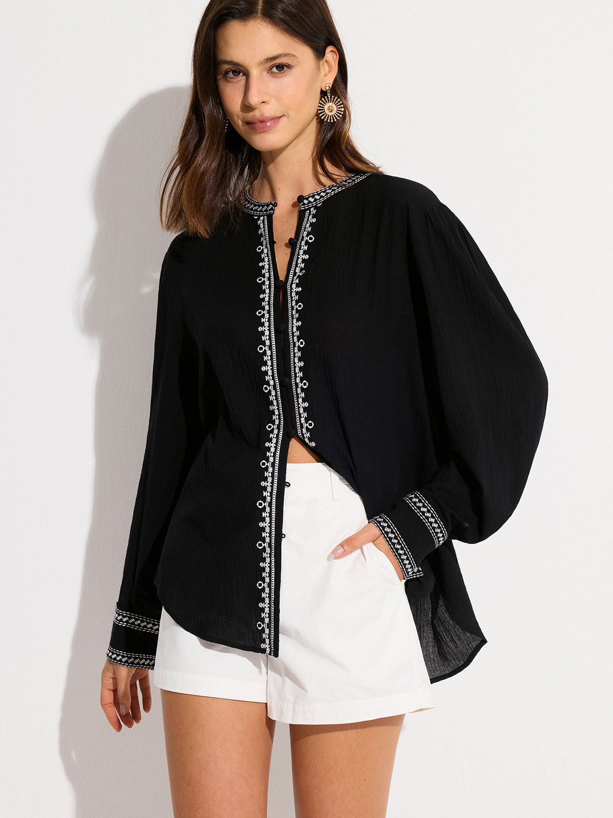 Oversized Embroidered Trim Shirt