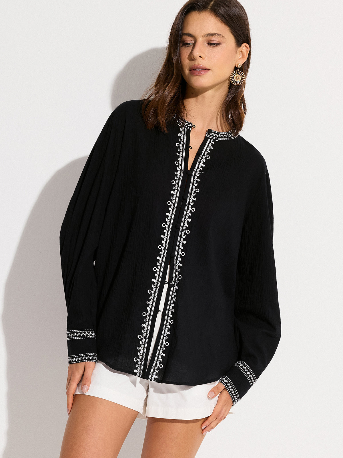 Oversized Embroidered Trim Shirt