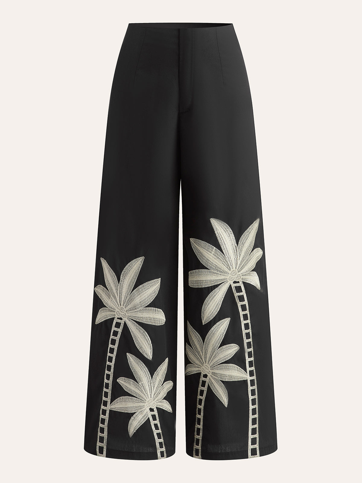 Bestickte High-Waist-Hose mit weitem Bein