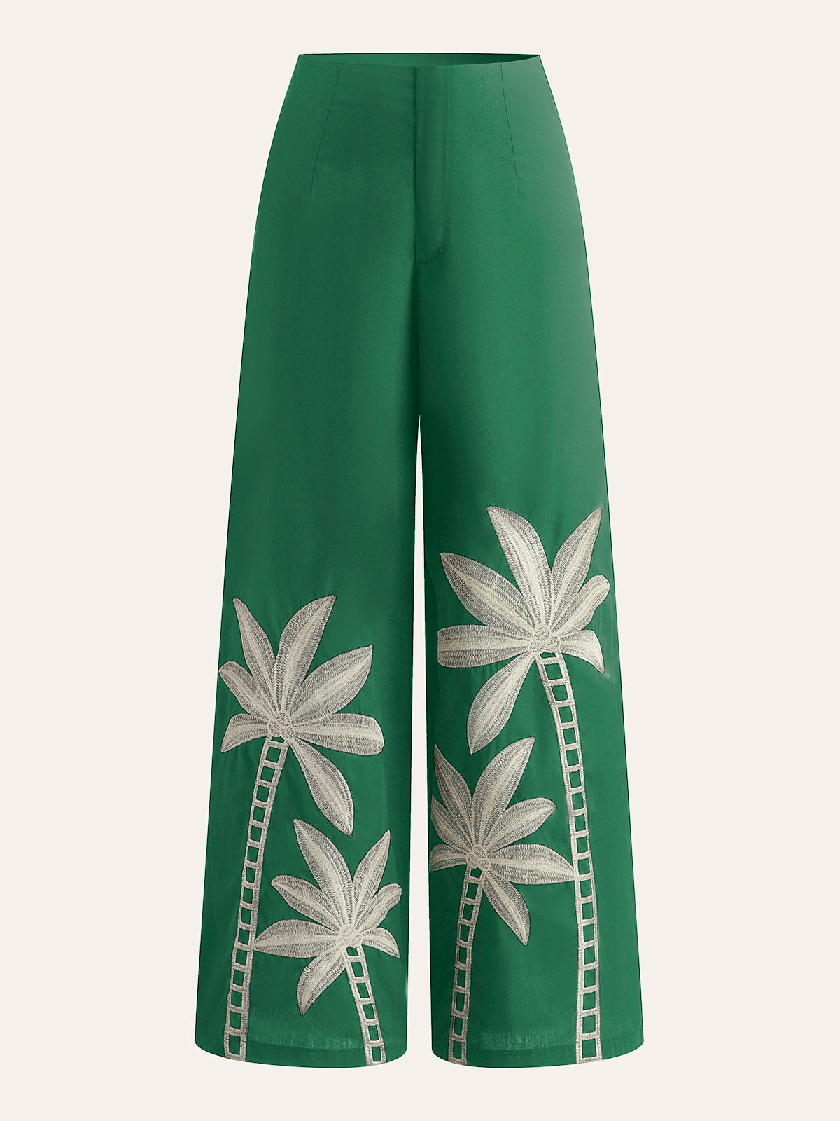 Bestickte High-Waist-Hose mit weitem Bein