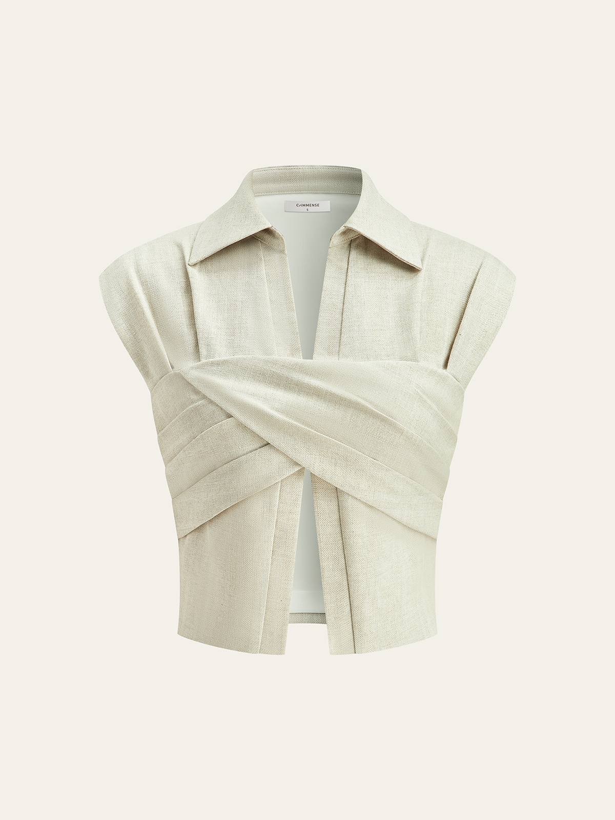 Linen Blend Cropped Blouse with Cross Wrap Detail