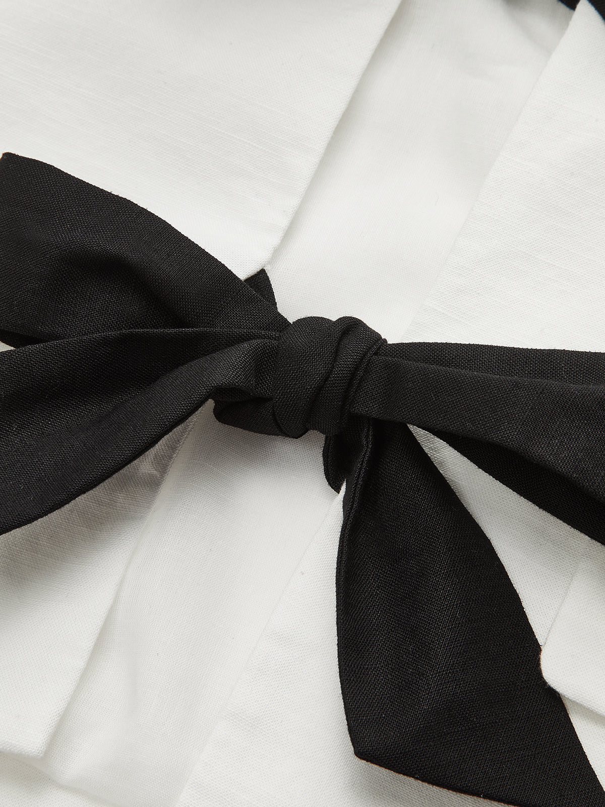 Cotton & Linen Cropped Blazer with Bow