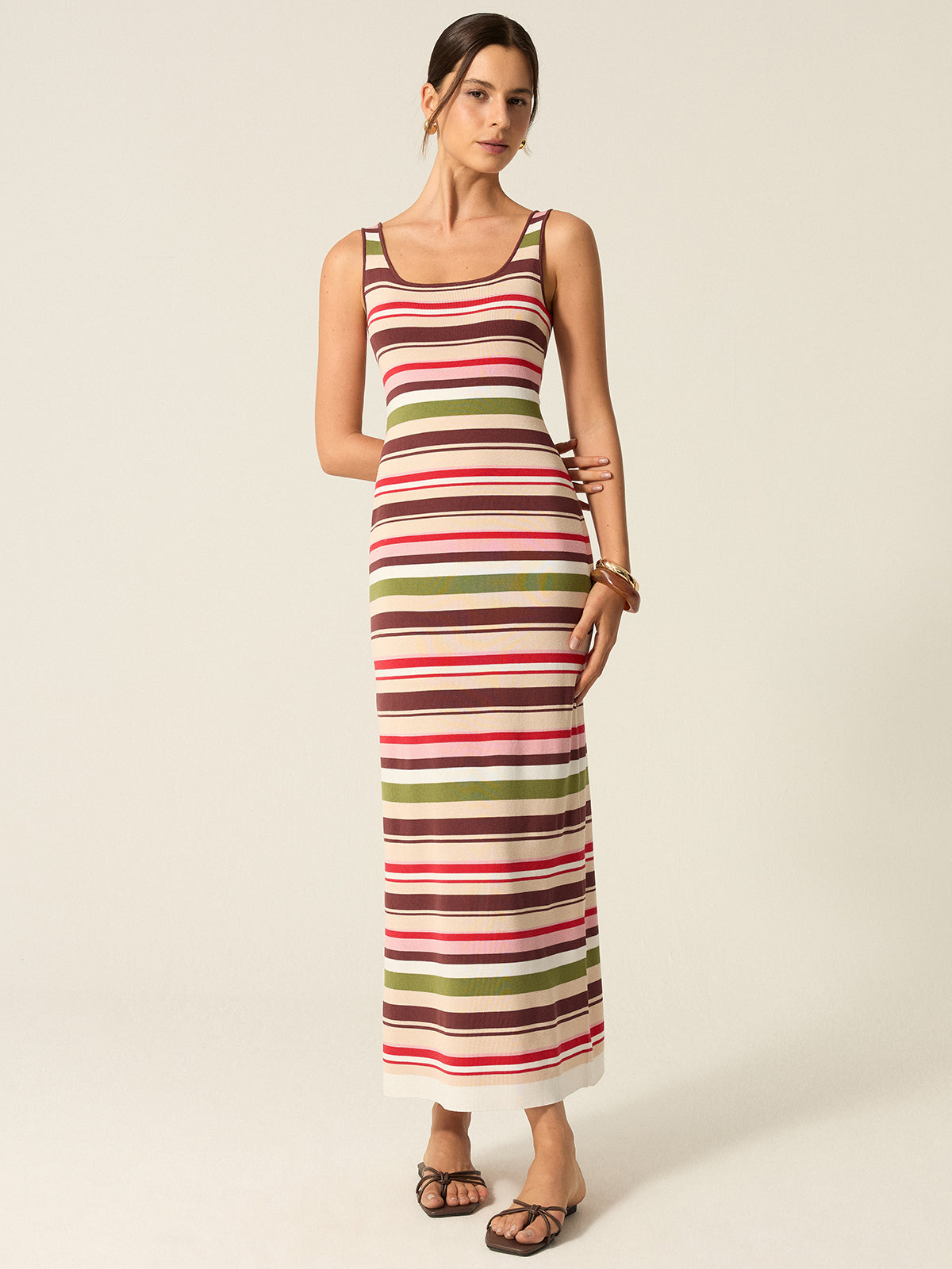 Robe longue rayée et color block
