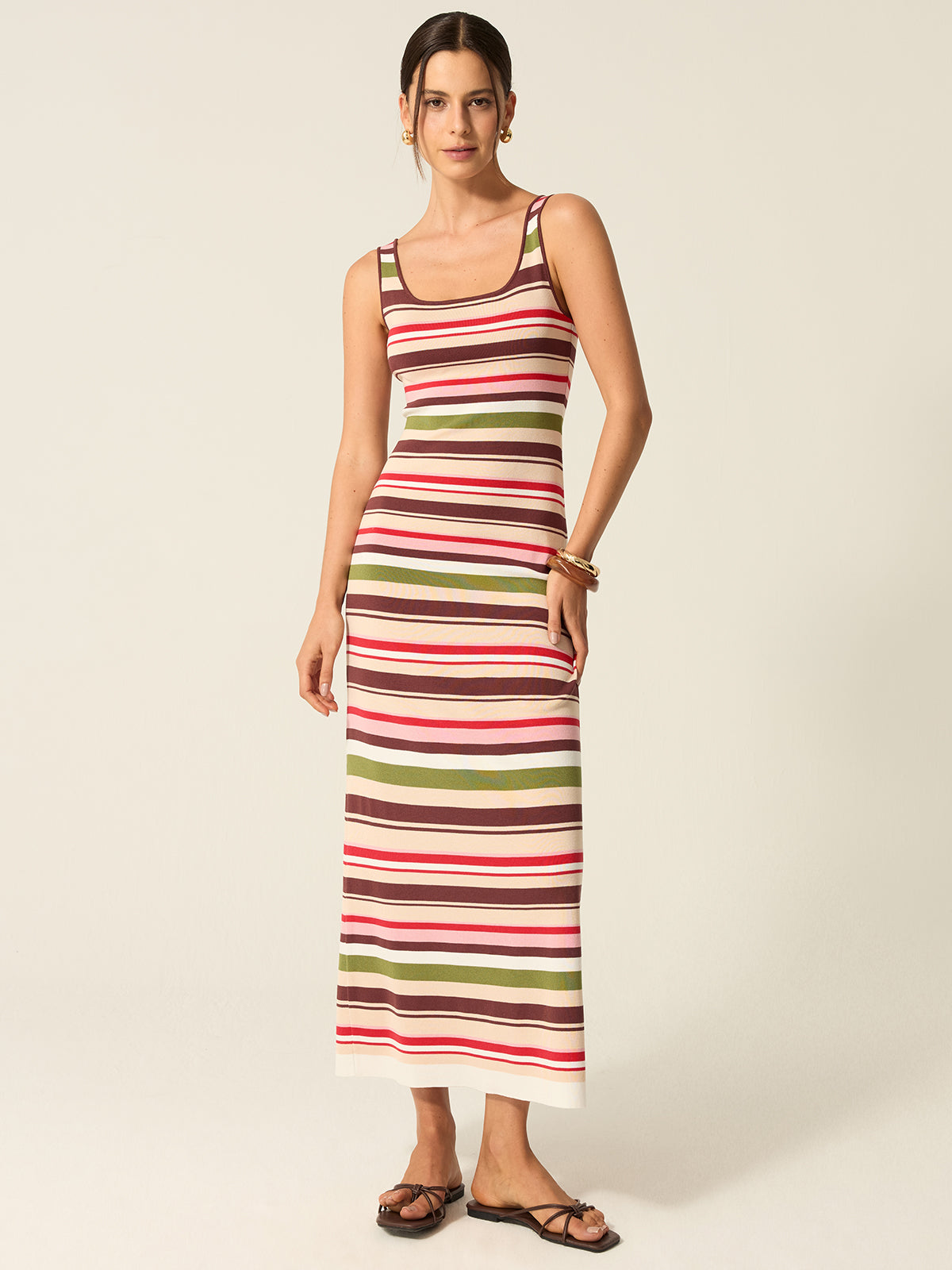 Robe longue rayée et color block