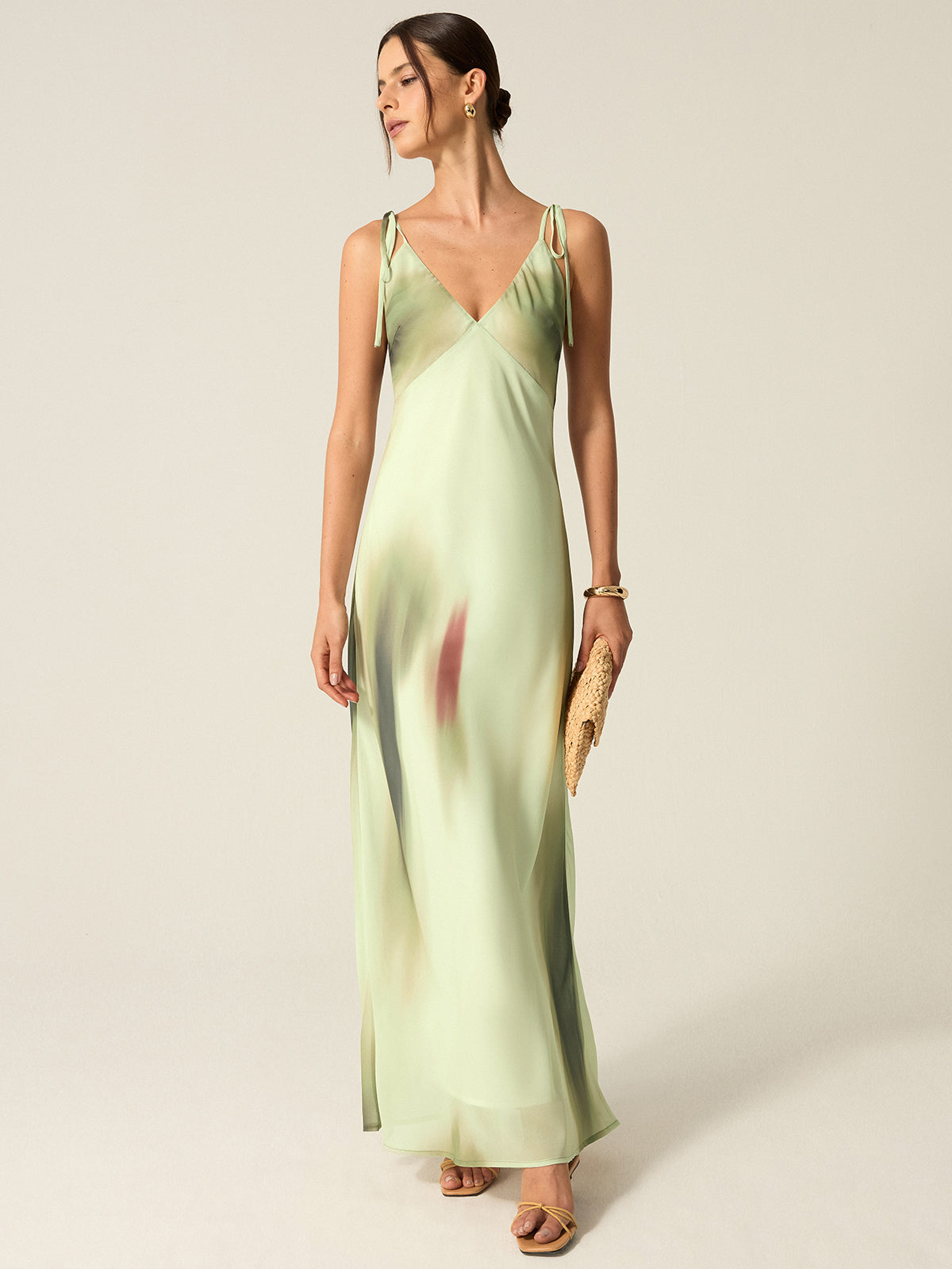 Robe longue imprimée col en V