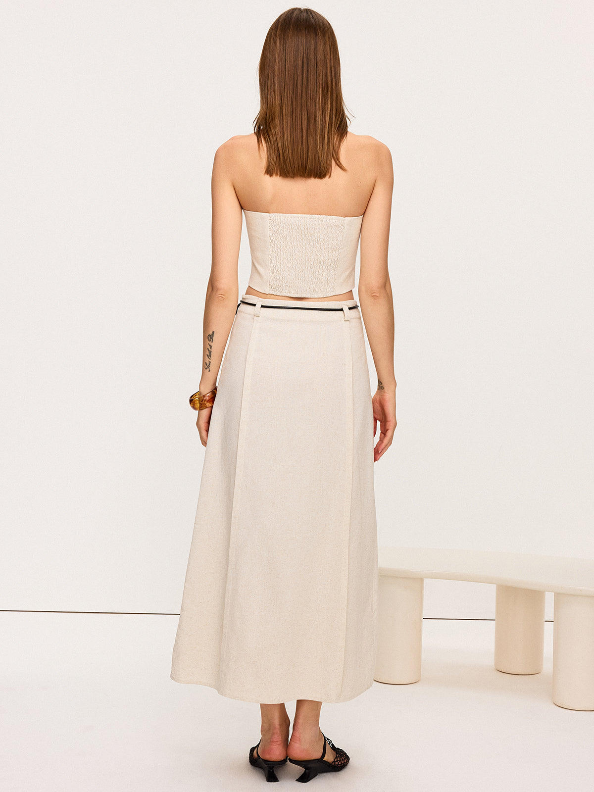 Linen & Cotton Halter Skirt Set with Tie Detail