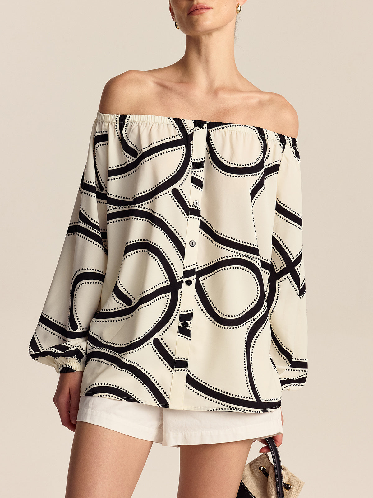 Patterned Off-Shoulder Blouse