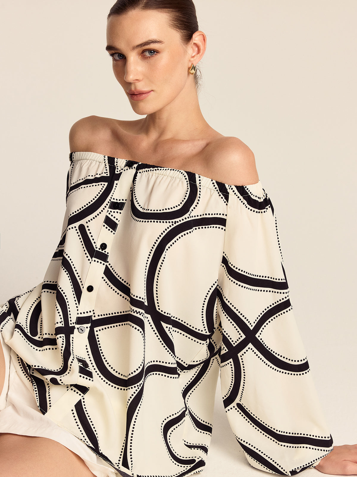 Patterned Off-Shoulder Blouse