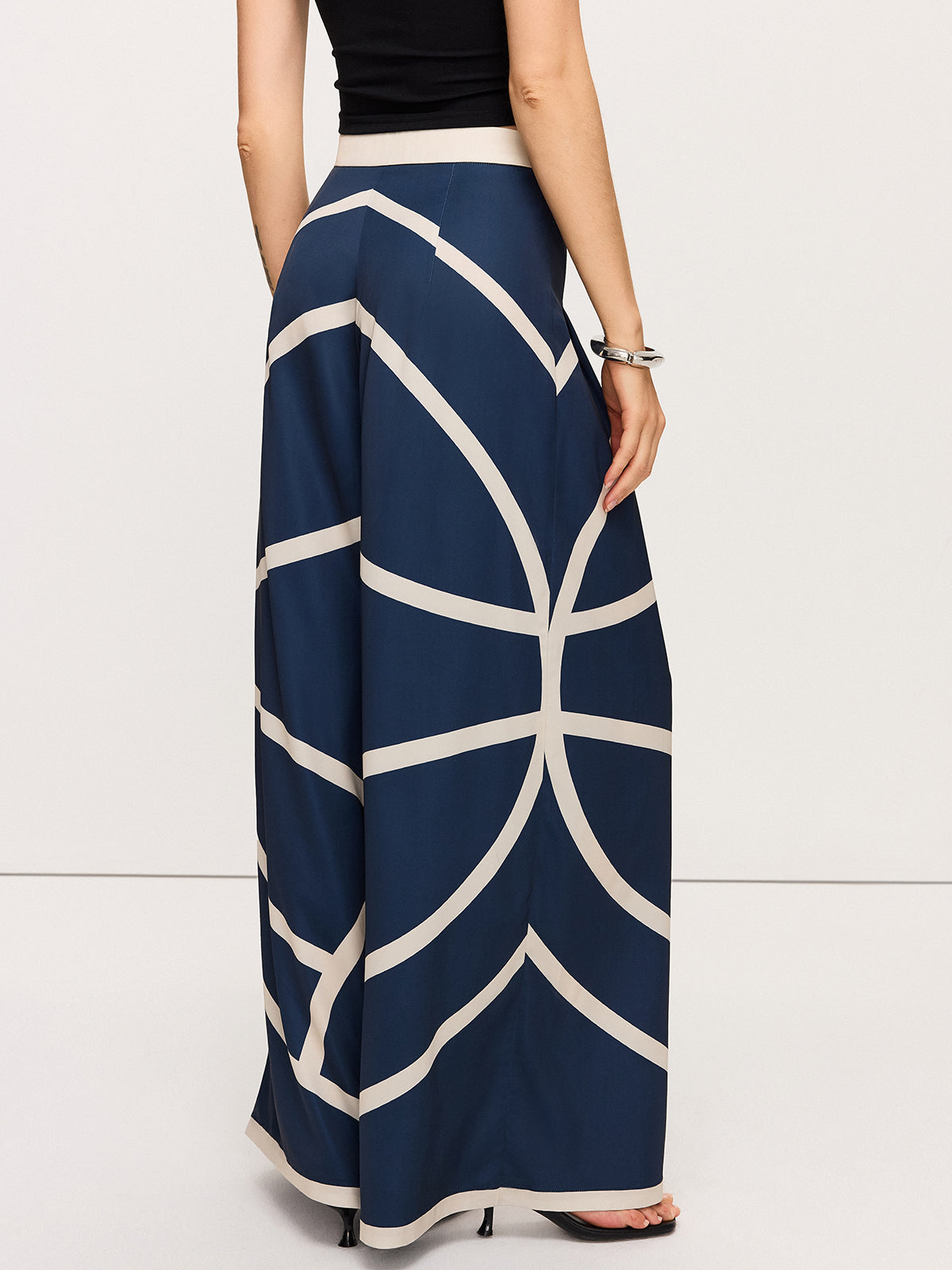 Pantalon rayé taille haute à jambes larges