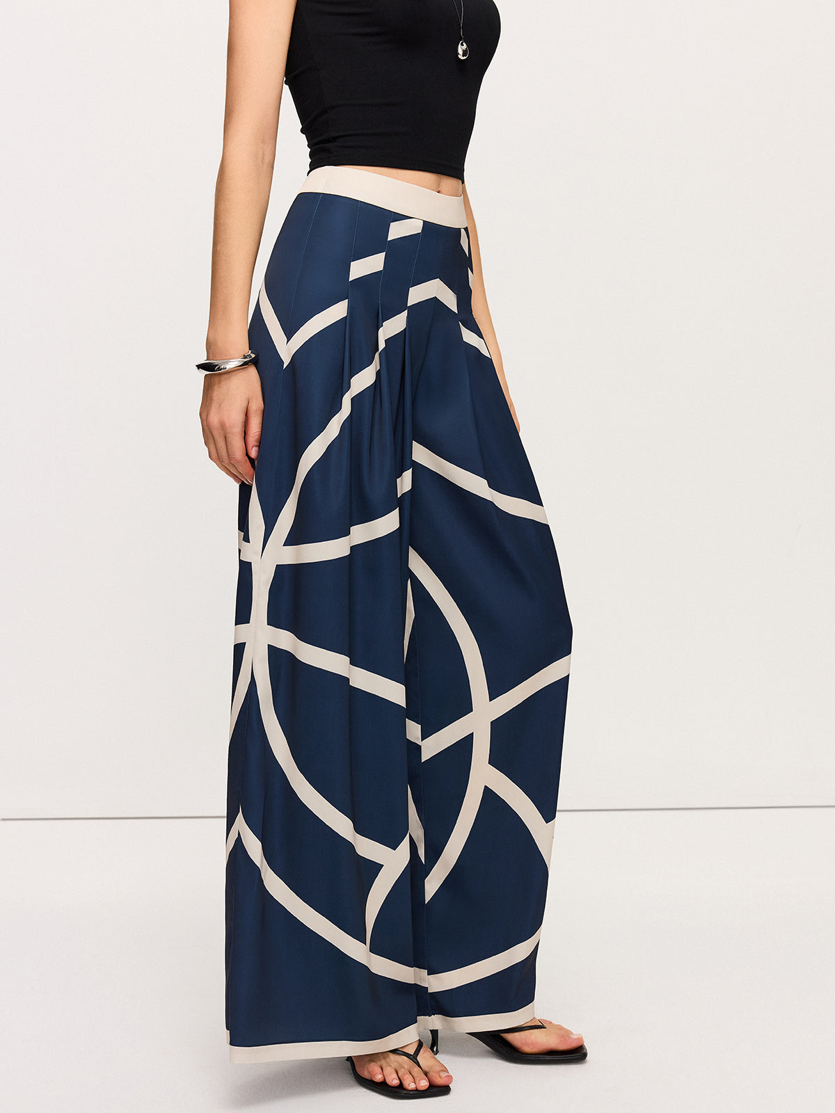 Gestreifte High-Waist-Hose mit weitem Bein