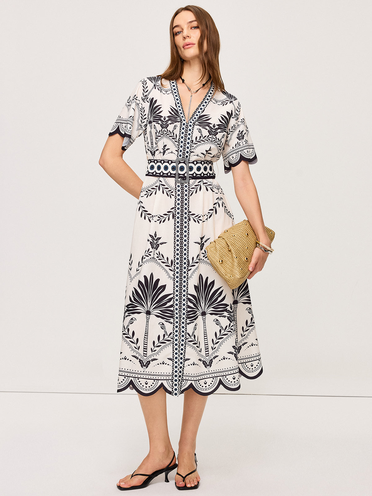 Robe midi bohème à fleurs et col en V