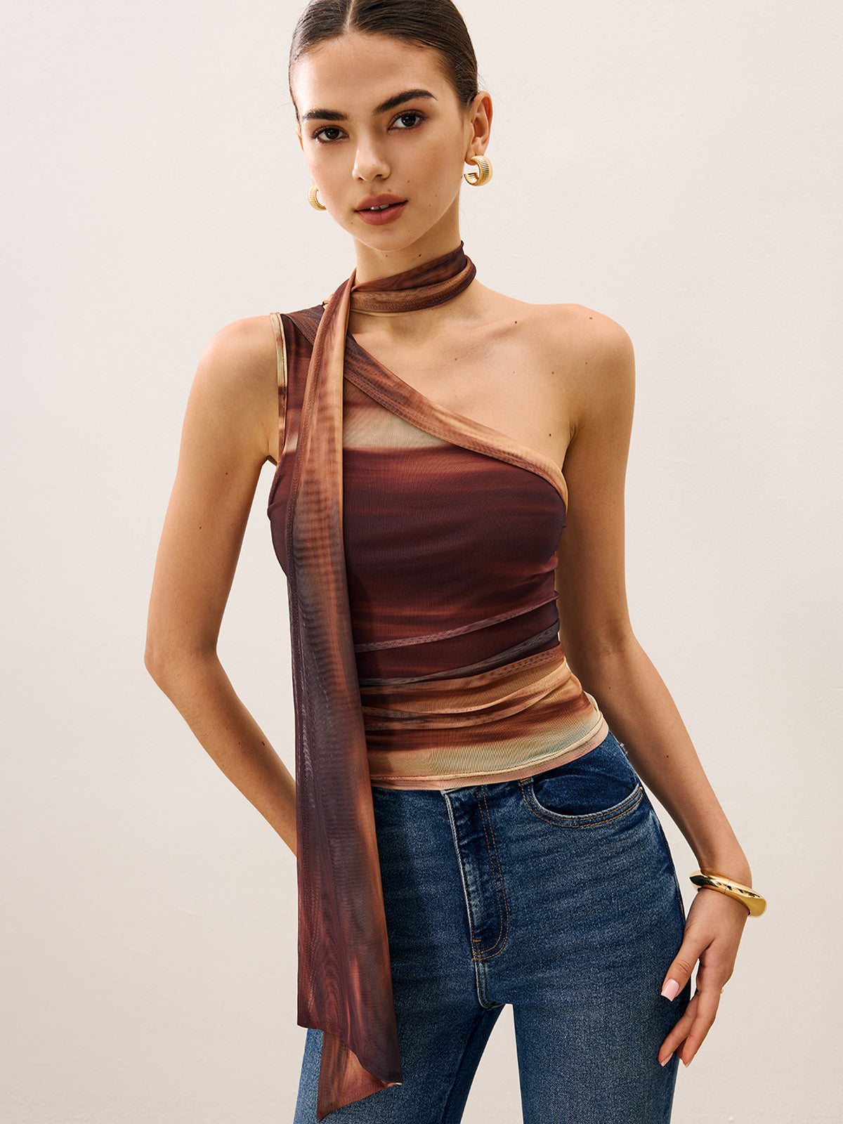 Dradient Top With Scarf-Detail