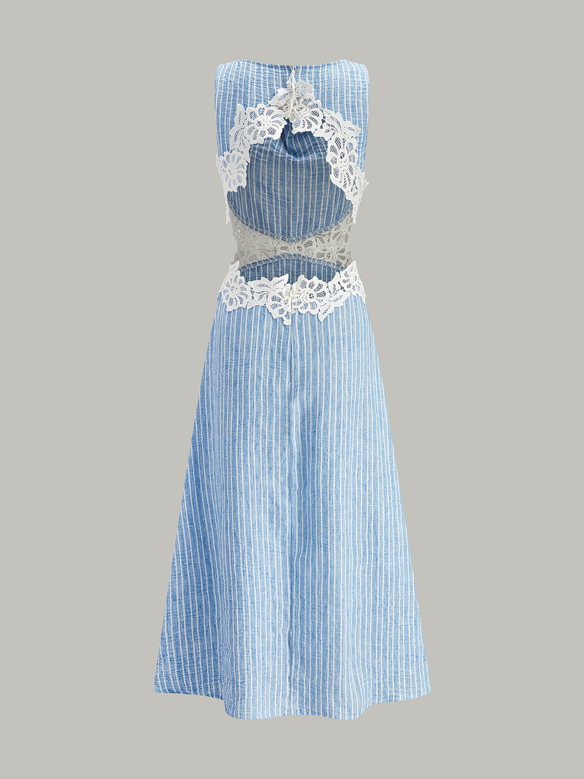Gestreiftes rückenfreies Kleid mit Spitzenbesatz