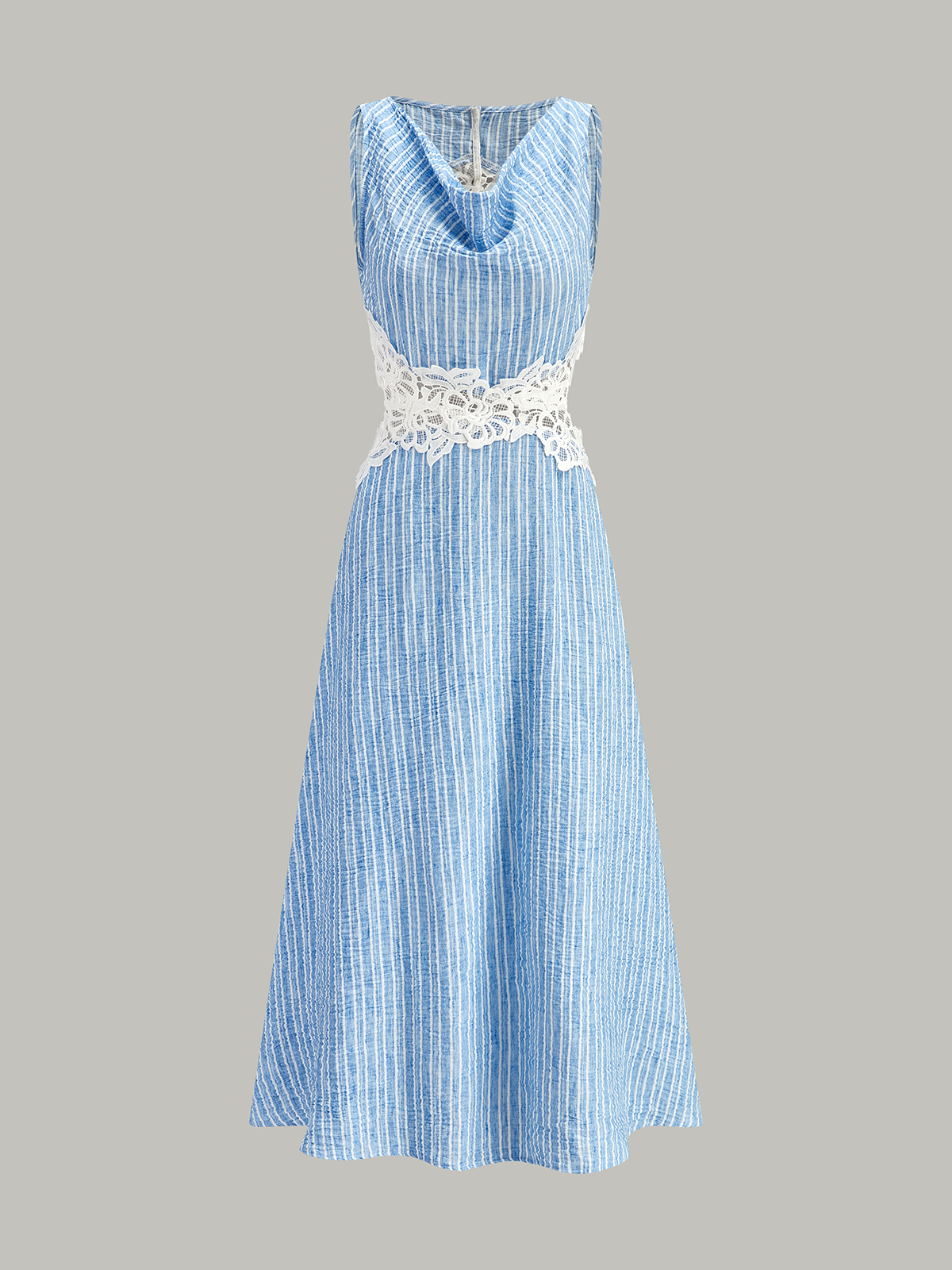 Gestreiftes rückenfreies Kleid mit Spitzenbesatz