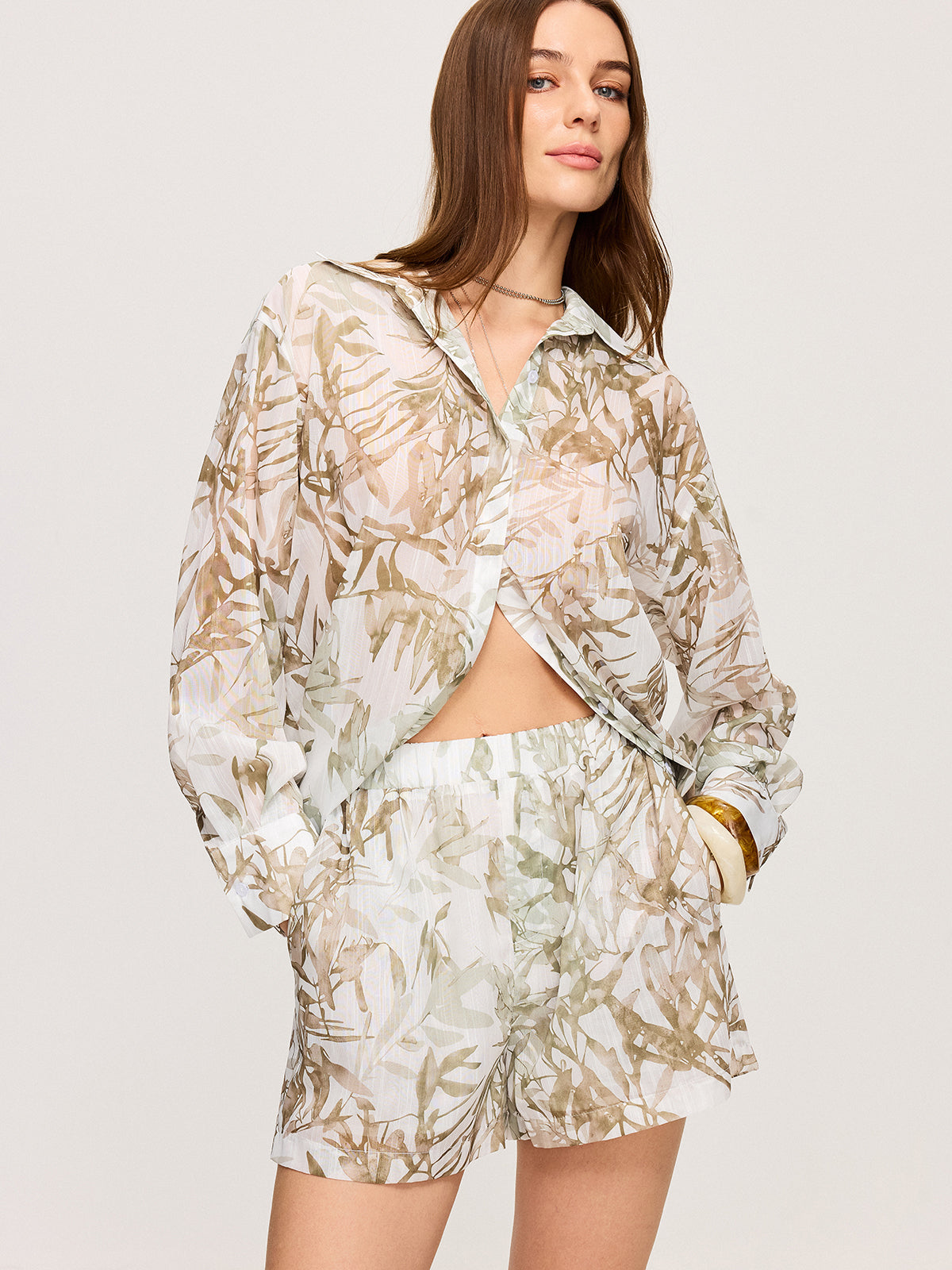 Ensemble short imprimé feuilles