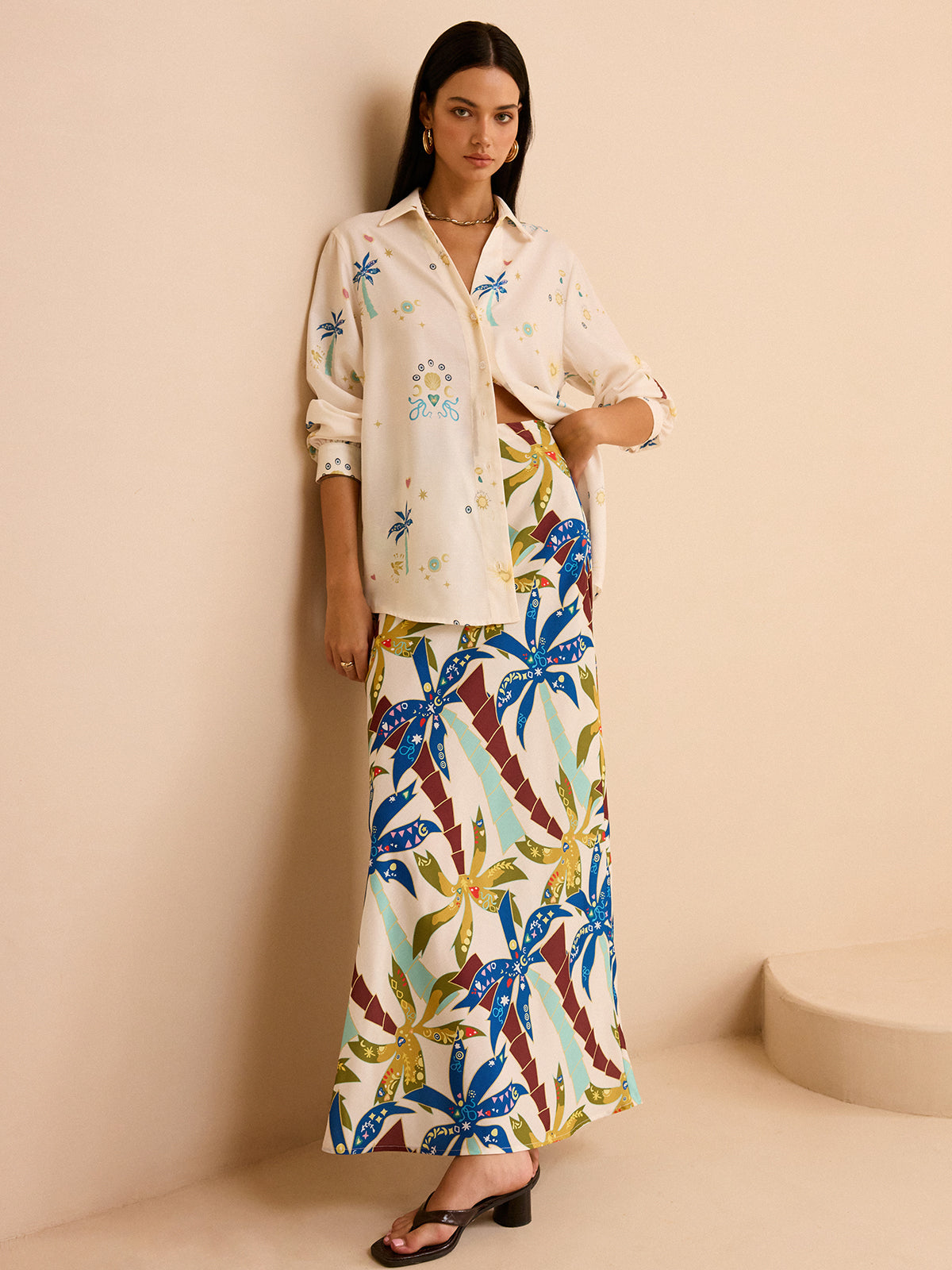 Tropical Print Maxi Skirt