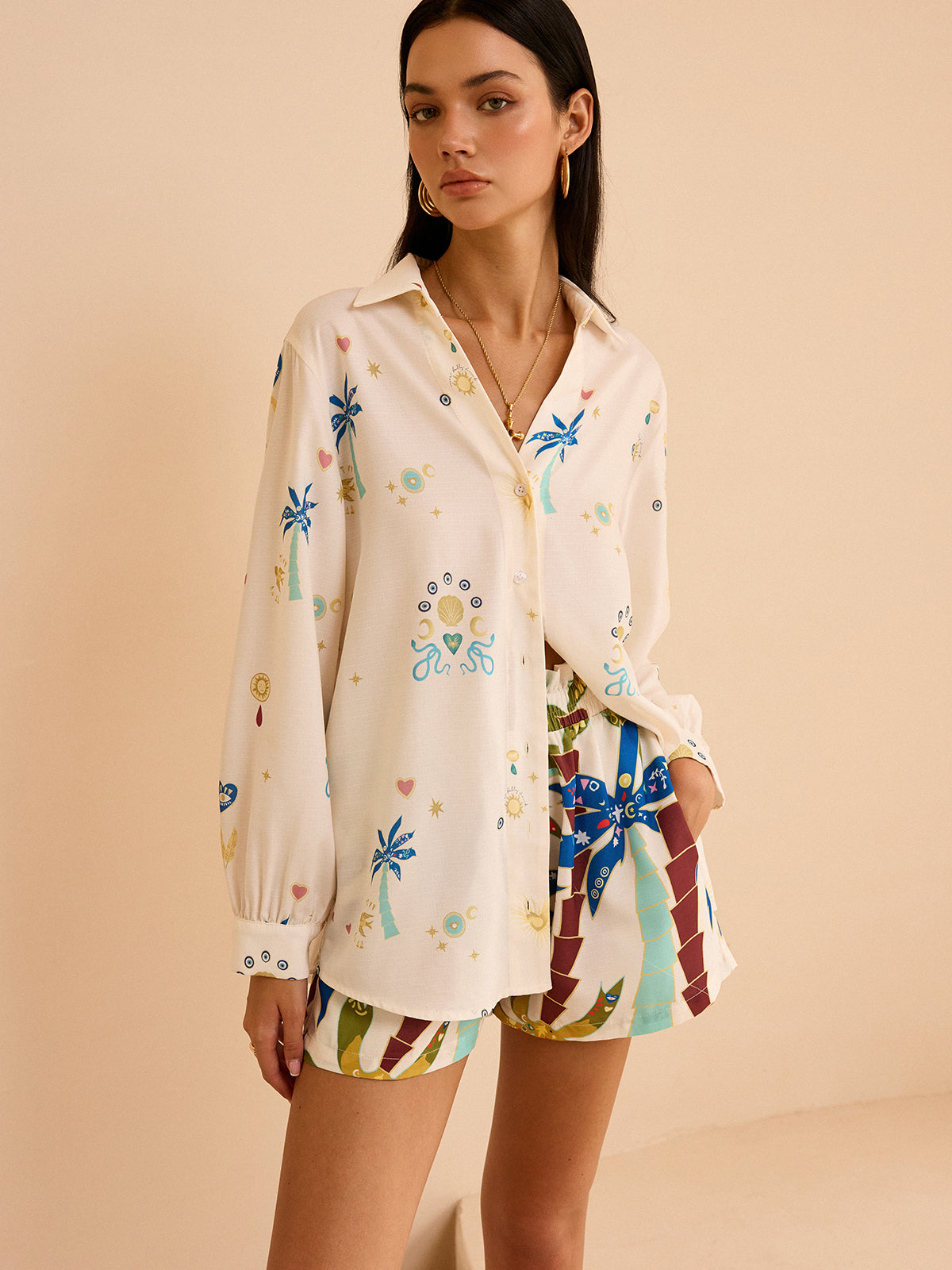 Tropical Print Shorts Set