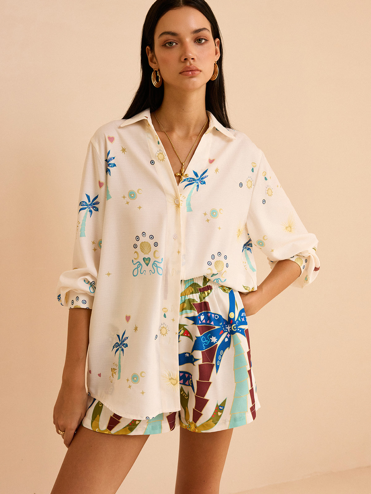 Tropical Print Shorts Set